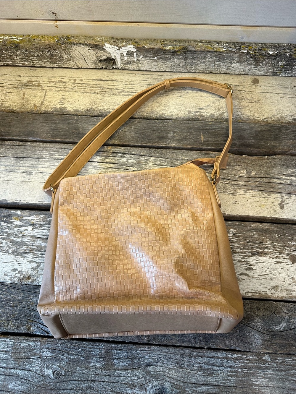 CoLab | Tan Woven Faux Leather Crossbody Bag